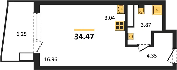Апартаменты 1-комн. 34.47 кв. м
