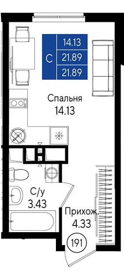 Квартира Студия 21.89 кв. м