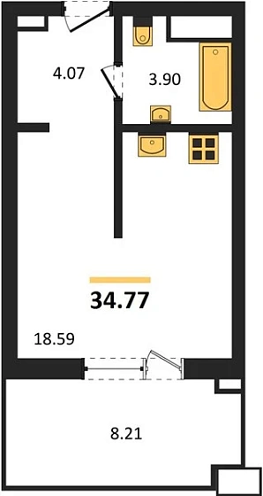 Апартаменты Студия 34.77 кв. м