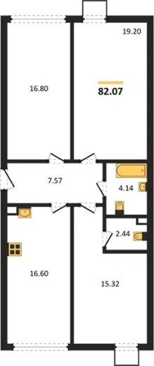 Квартира 3-комн. 82.07 кв. м