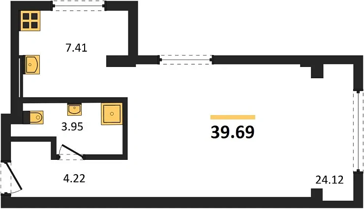 Квартира 1-комн. 39.69 кв. м