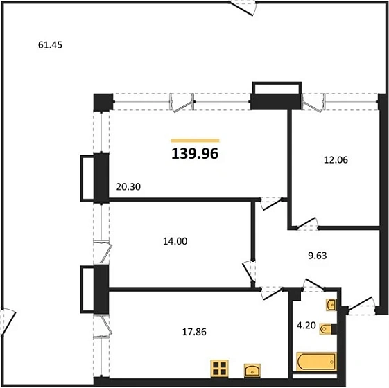 Апартаменты 3-комн. 139.96 кв. м