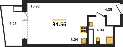 Апартаменты 1-комн. 34.56 кв. м