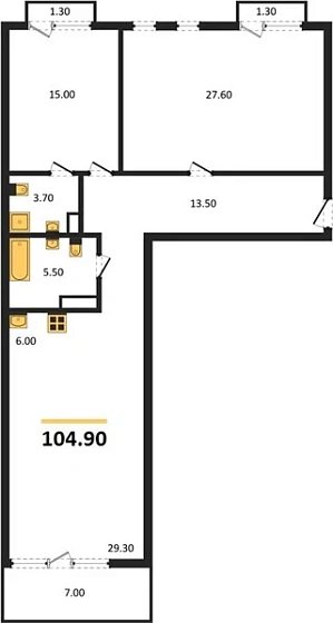 Квартира 2-комн. 104.9 кв. м
