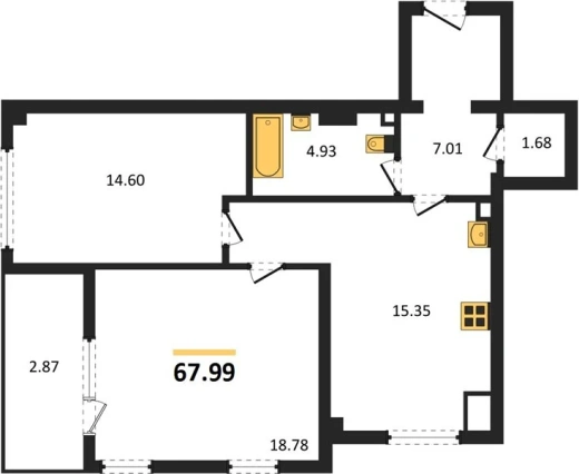 Квартира 2-комн. 67.99 кв. м