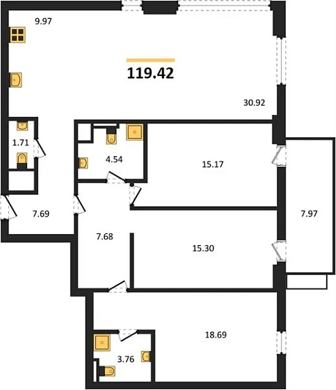 Квартира 4-комн. 119.42 кв. м