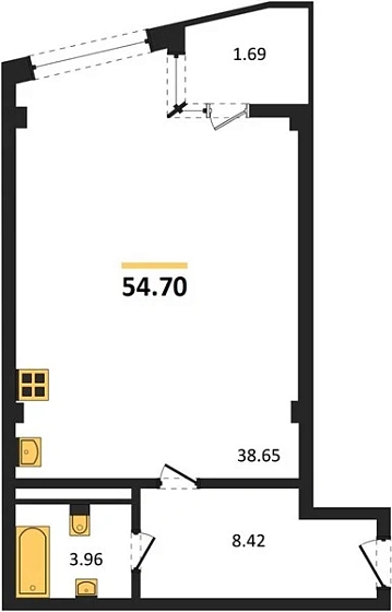 Апартаменты 1-комн. 54.7 кв. м