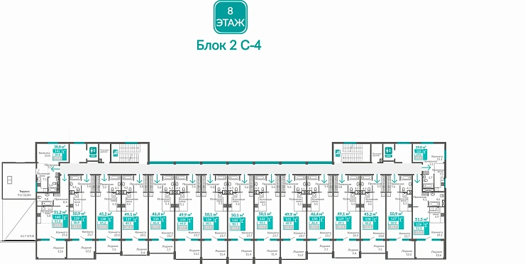 Апартаменты 1-комн. 49.9 кв.м