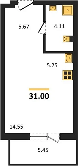 Квартира Студия 31 кв. м