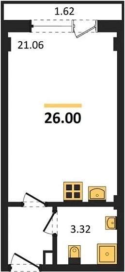Апартаменты 1-комн. 26 кв. м