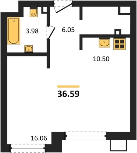 Квартира Студия 36.59 кв. м