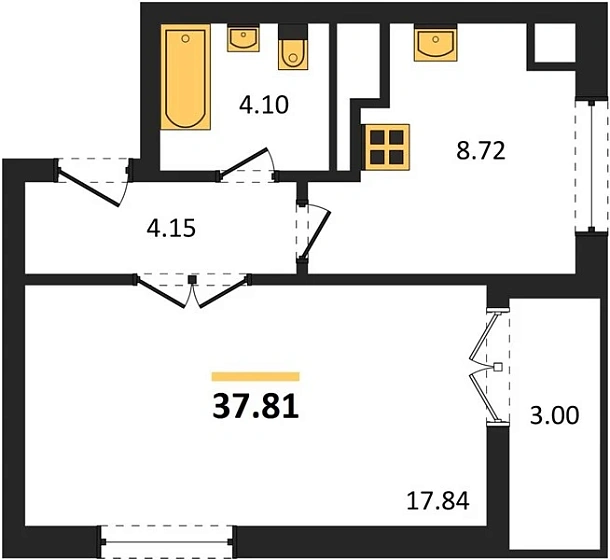 Квартира 1-комн. 37.81 кв. м