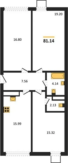 Квартира 3-комн. 81.14 кв. м