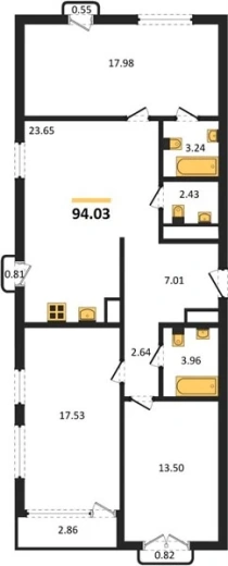 Квартира 3-комн. 94.03 кв. м