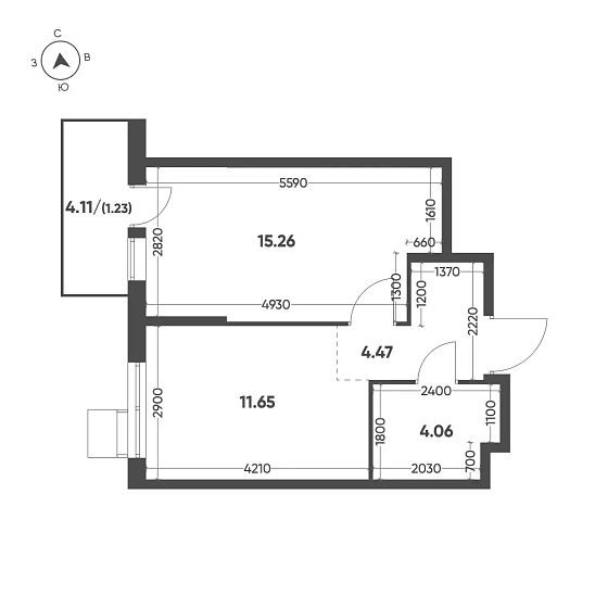 Квартира 1-комн. 36.67 кв. м