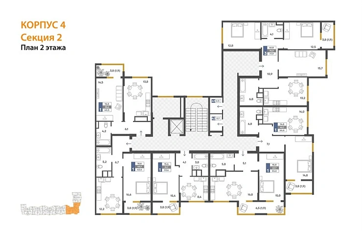 Квартира 3-комн. 77.9 кв. м