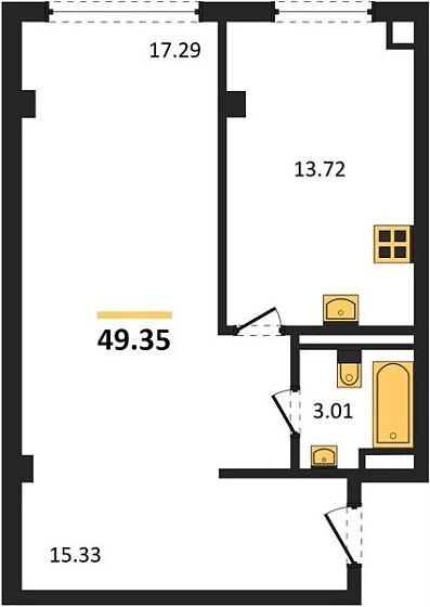 Квартира 1-комн. 49.35 кв. м