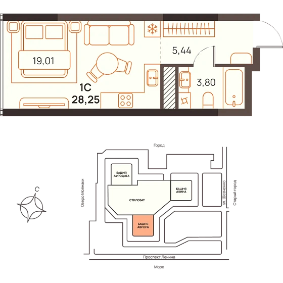 Квартира Студия 28.25 кв. м