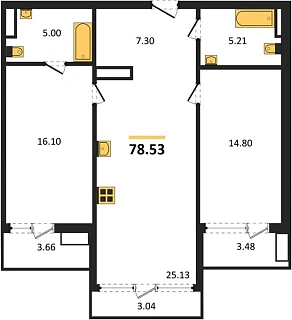 Квартира 2-комн. 78.53 кв. м