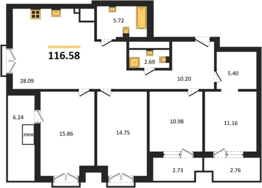 Квартира 4-комн. 116.58 кв. м