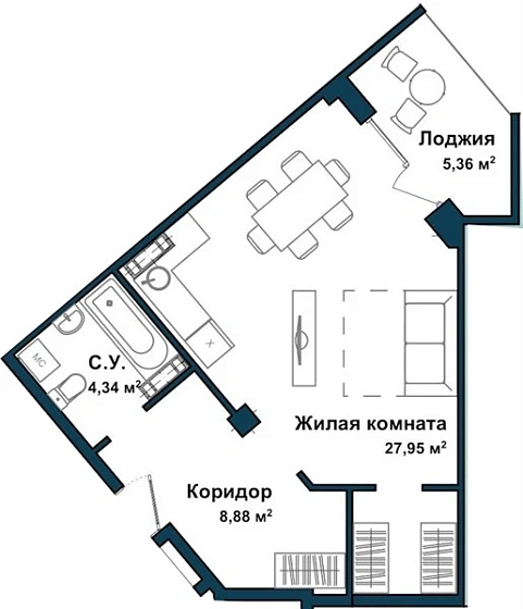 Апартаменты Студия 45.4 кв. м