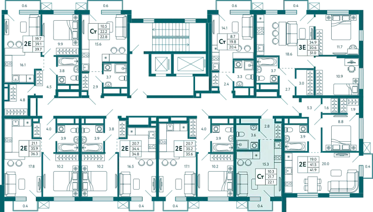 Квартира Студия 22.2 кв.м