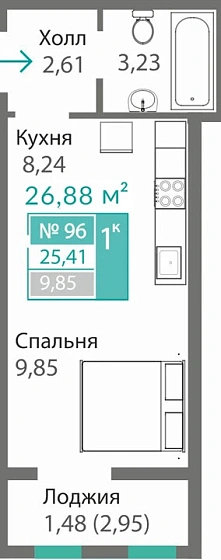 Квартира 1-комн. 25.41 кв.м