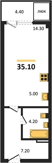 Квартира Студия 35.1 кв. м
