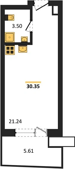 Апартаменты Студия 30.35 кв. м