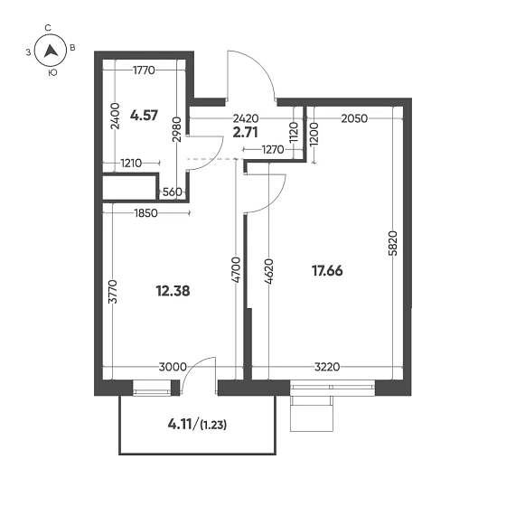 Квартира 1-комн. 38.55 кв. м