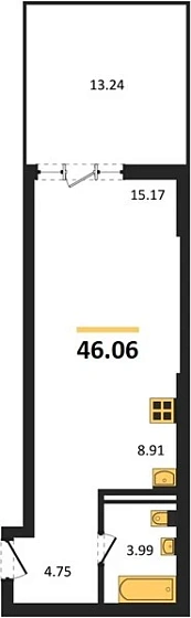 Квартира Студия 46.06 кв. м