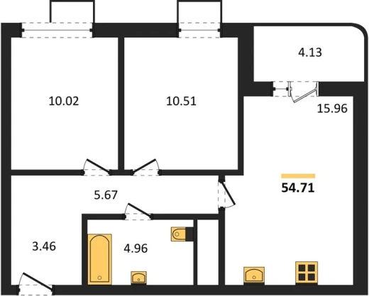 Квартира 2-комн. 54.71 кв. м