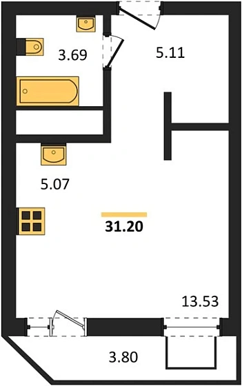Квартира Студия 31.2 кв. м