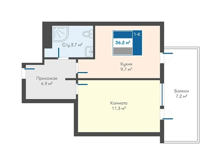 Квартира 1-комн. 36.2 кв. м