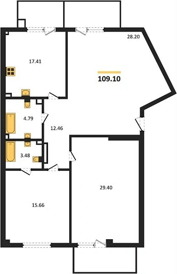 Квартира 3-комн. 109.1 кв. м
