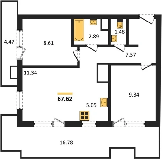 Апартаменты 2-комн. 67.62 кв. м