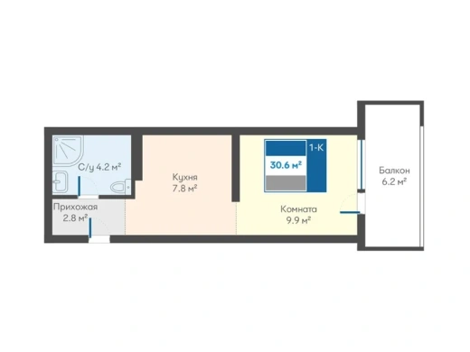 Квартира 1-комн. 30.6 кв. м