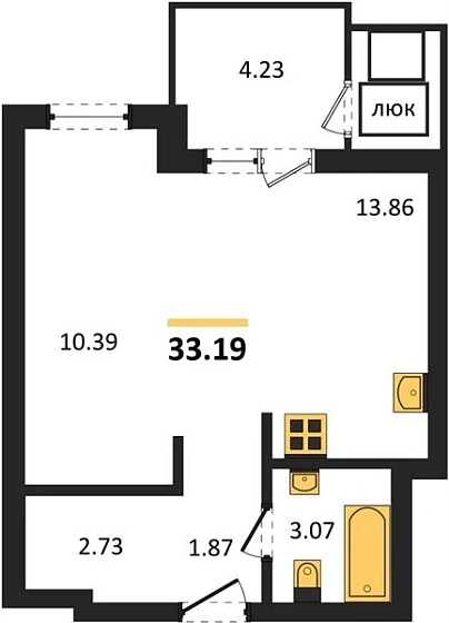 Квартира Студия 33.19 кв. м