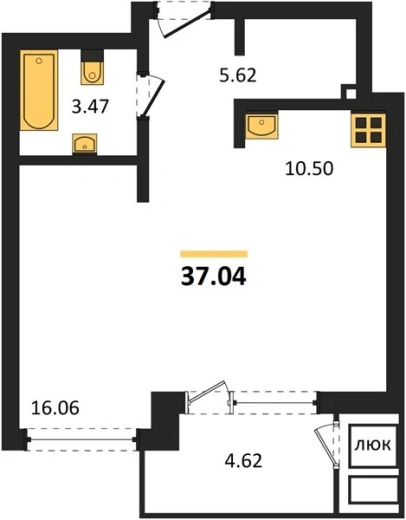 Квартира Студия 37.04 кв. м