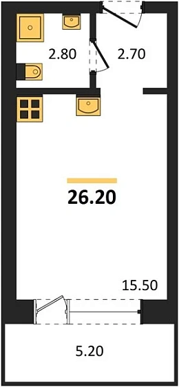 Апартаменты Студия 26.2 кв. м
