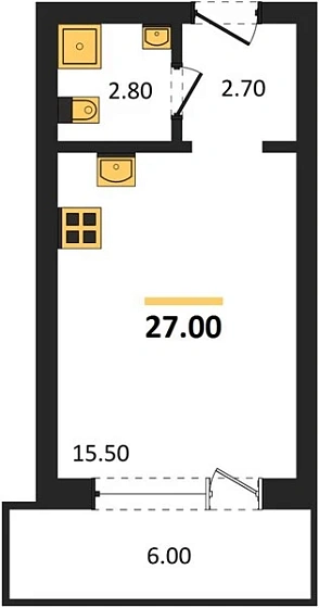 Апартаменты Студия 27 кв. м
