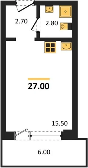 Апартаменты Студия 27 кв. м