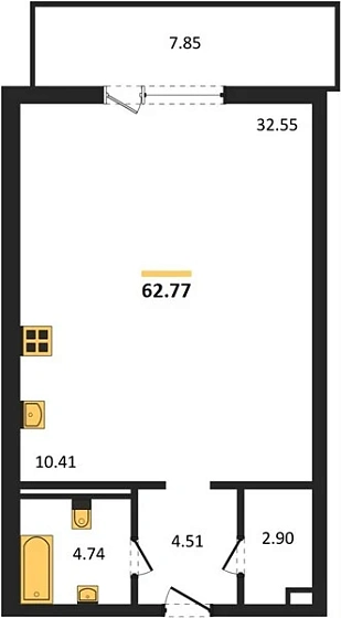 Апартаменты 1-комн. 62.77 кв. м
