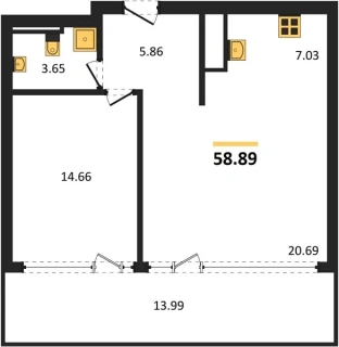 Квартира 2-комн. 58.89 кв. м