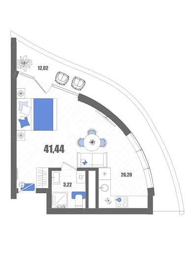 Апартаменты Студия 41.44 кв. м