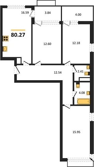 Квартира 3-комн. 80.27 кв. м
