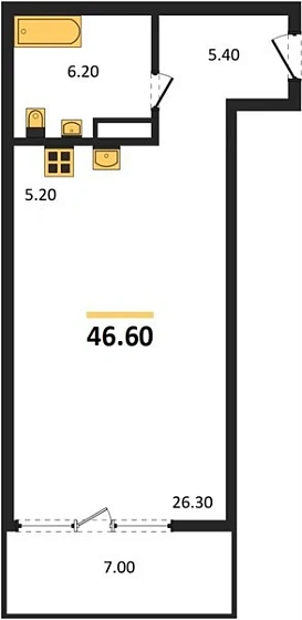 Квартира Студия 46.6 кв. м