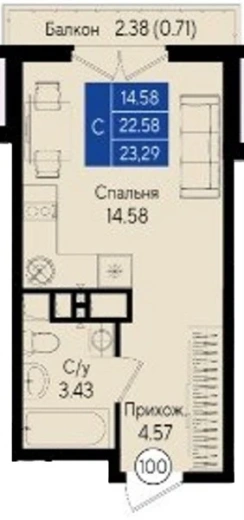 Квартира Студия 23.29 кв. м