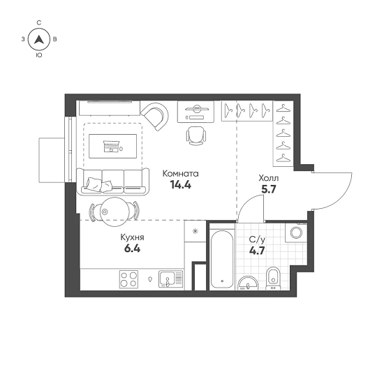 Квартира Студия 31.2 кв. м
