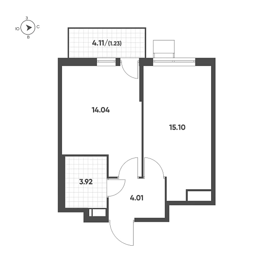 Квартира 1-комн. 38.21 кв. м